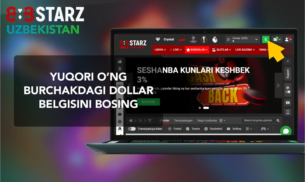 888Starz veb-saytida hamyoningizga o'ting